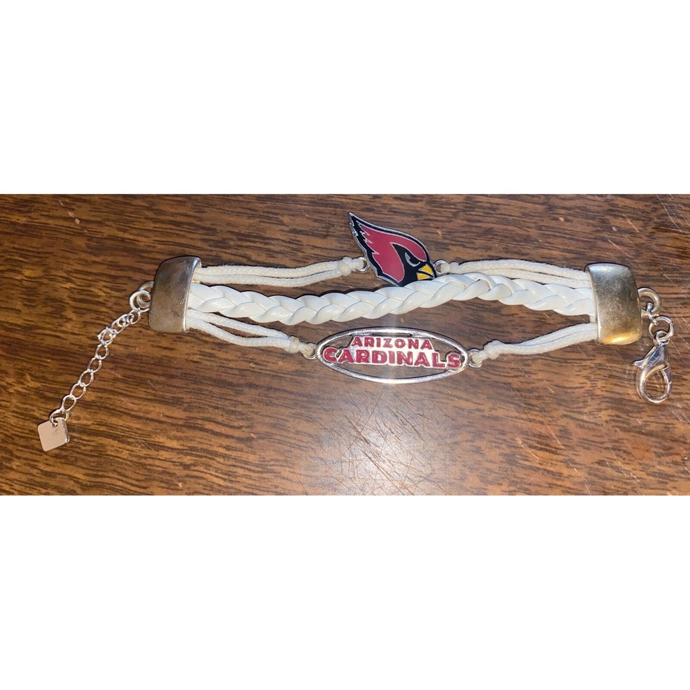 Arizona Cardinals Metal Silver tone faux leather  Collection Bracelet‎ 6.5"